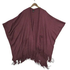 Steve Madden Burgundy Acrylic Fringe Cape One Size  5CT